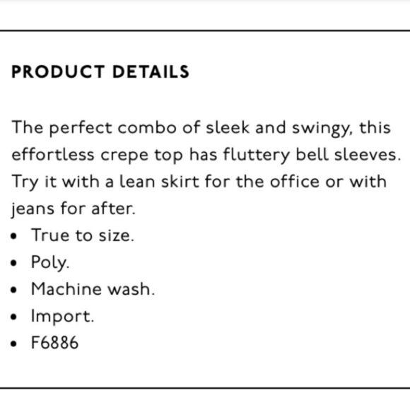 Madewell Black Bell Sleeve Crepe Top with Keyhole Back Sleek and Swingy Top XXS - Picture 12 of 12